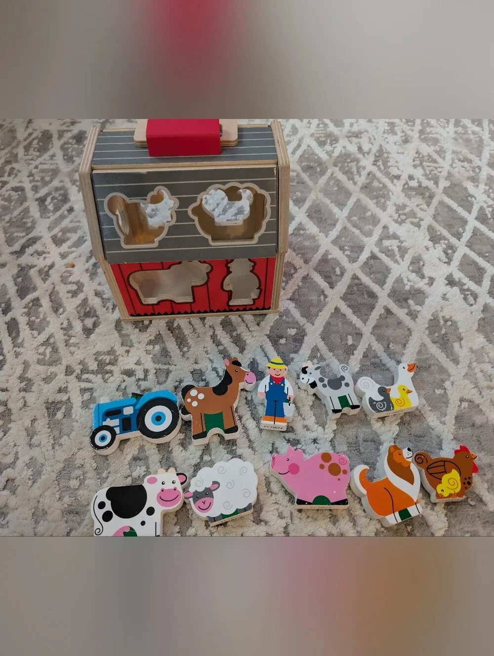 Melissa & Doug Wooden Barn Puzzle with Red Handle and Multicolor Pieces
